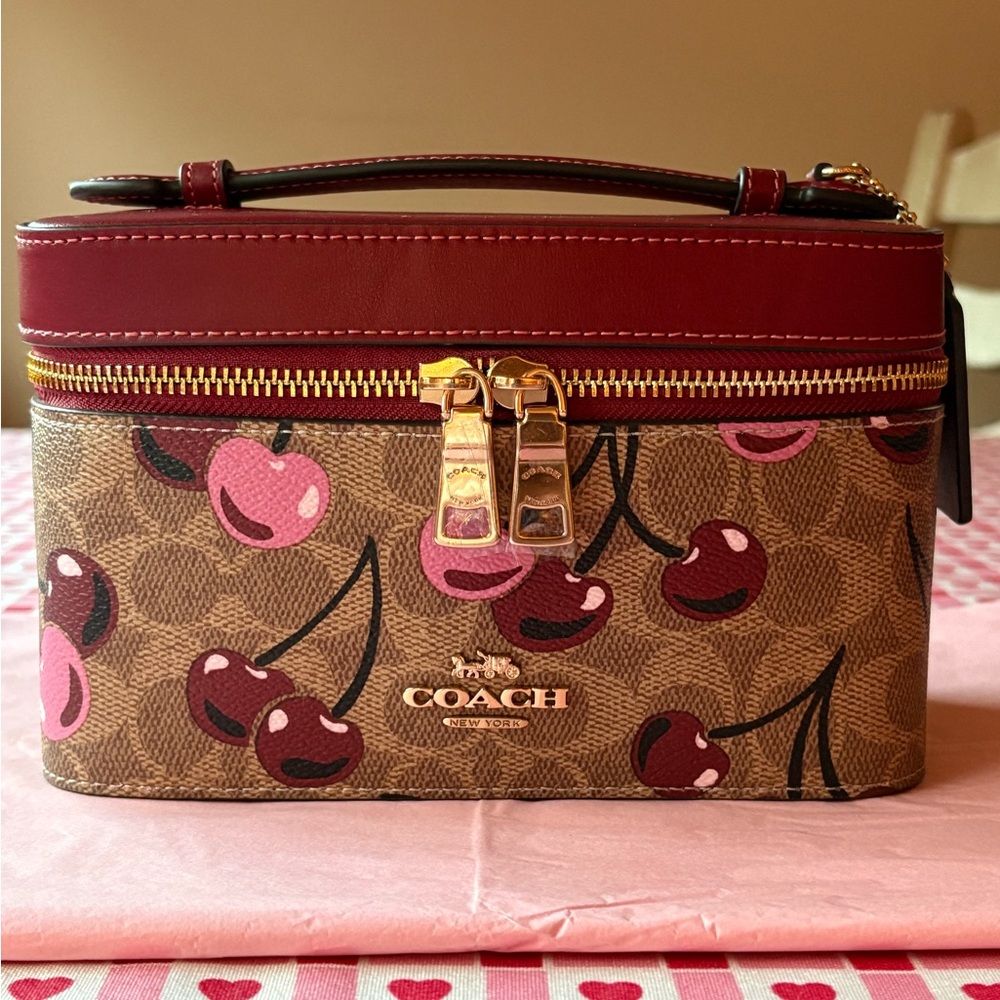 🍒🩷🍒COACH COSMETIC CASE IN SIGNATURE CANVAS WITH CHERRY PRINT 🍒🩷🍒 NWT 🍒🩷🍒